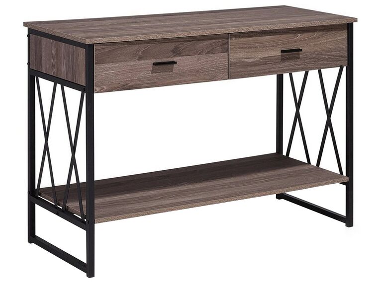 Konzolový stolík s 2 zásuvkami sivohnedé drevo/čierna AYDEN_728905