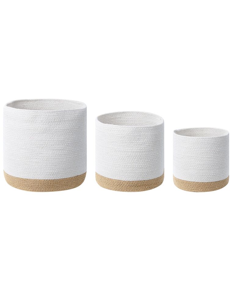 Set of 3 Cotton Baskets White and Beige BASIMA_846439