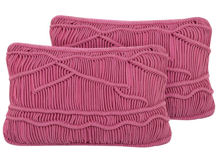 Sada 2 bavlněných makramé polštářů  30 x 50 cm růžové KIRIS_769004