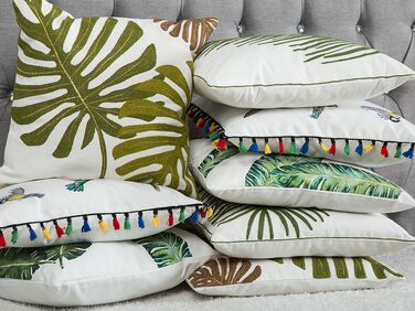 Set of 2 Cushions Palm Leaf Pattern 45 x 45 cm White DIANELLA