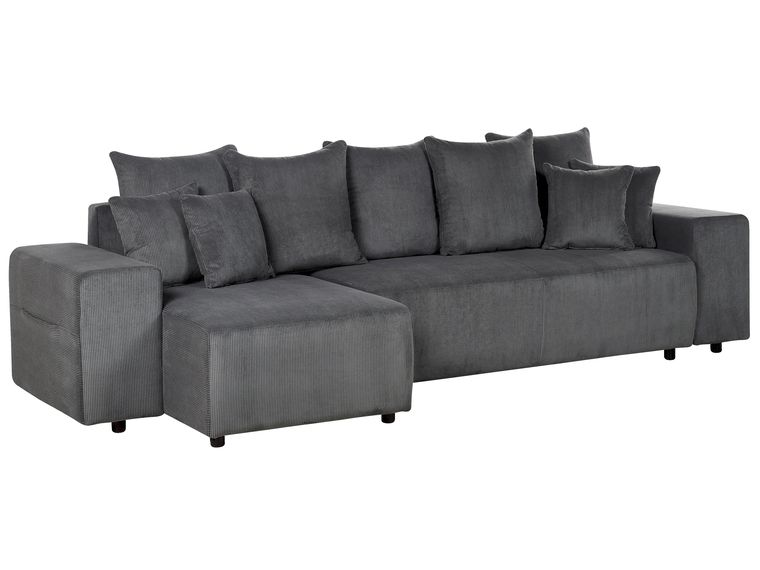 ZX Design Ecksofa Cord Grau Mit Schlaffunktion - Platzsparend Für Kleine Wohnungen