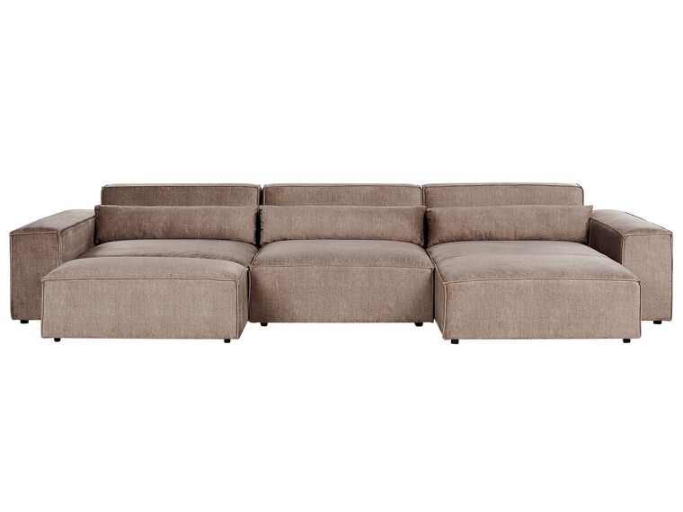 Left Hand 3 Seater Modular Fabric Corner Sofa with Ottoman Brown HELLNAR_912392