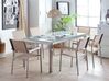 Hatszemélyes étkezőasztal üveglappal és bézs textilén székekkel GROSSETO_764061