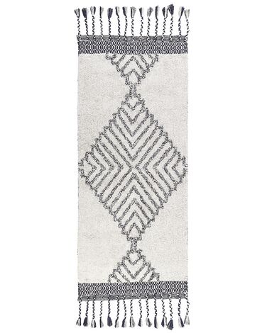 Teppich Baumwolle weiss / schwarz 80 x 150 cm geometrisches Muster Kurzflor ERAY