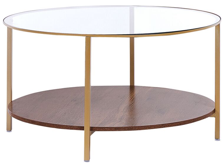 Konferenční stolek se skleněnou deskou tmavé dřevo/zlatý LIBBY_824313