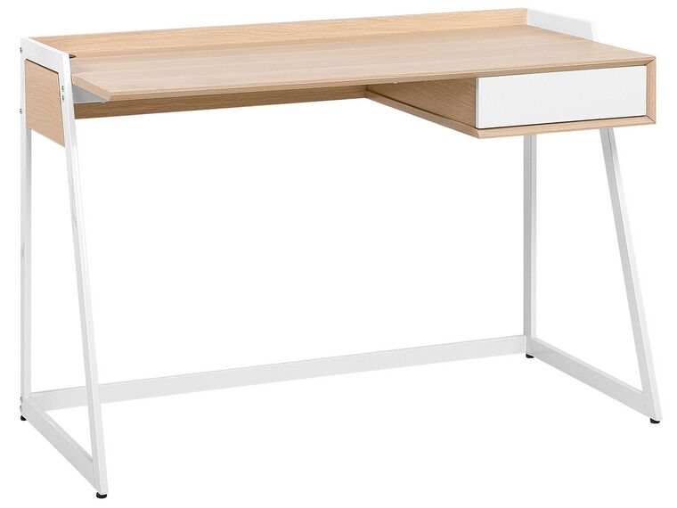 1 Drawer Home Office Desk 120 x 60 cm Light Wood and White QUITO_720412