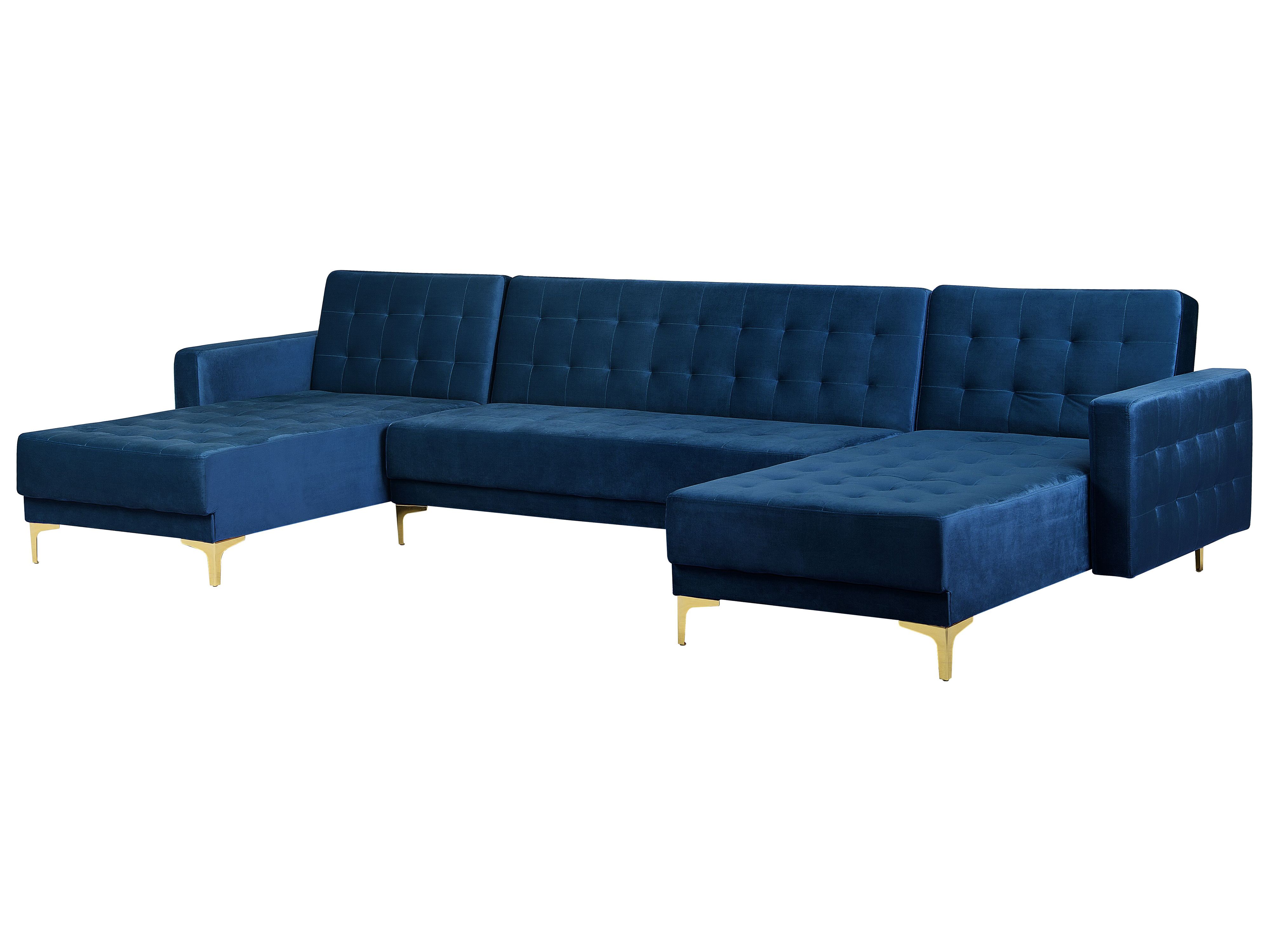 5 Seater UShaped Modular Velvet Sofa Navy Blue ABERDEEN Beliani.co.uk