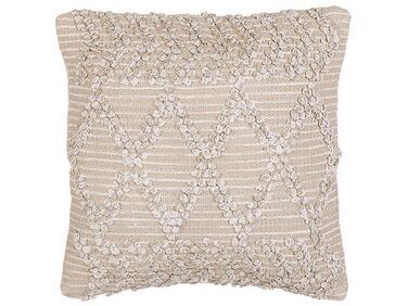 Embroidered Cotton Cushion Geometric Pattern 45 x 45 cm Beige CORYDALIS