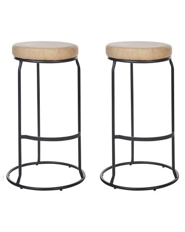 Set of 2 Faux Leather Bar Stools Beige MILROY