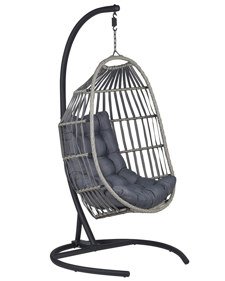 PE Rattan Hanging Chair with Stand Dark Grey SESIA_806042