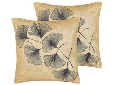 Set of 2 Cushions Leaf Pattern 45 x 45 cm Beige WAKAD