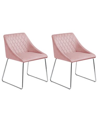 Conjunto de 2 sillas de comedor de terciopelo rosa/plateado ARCATA