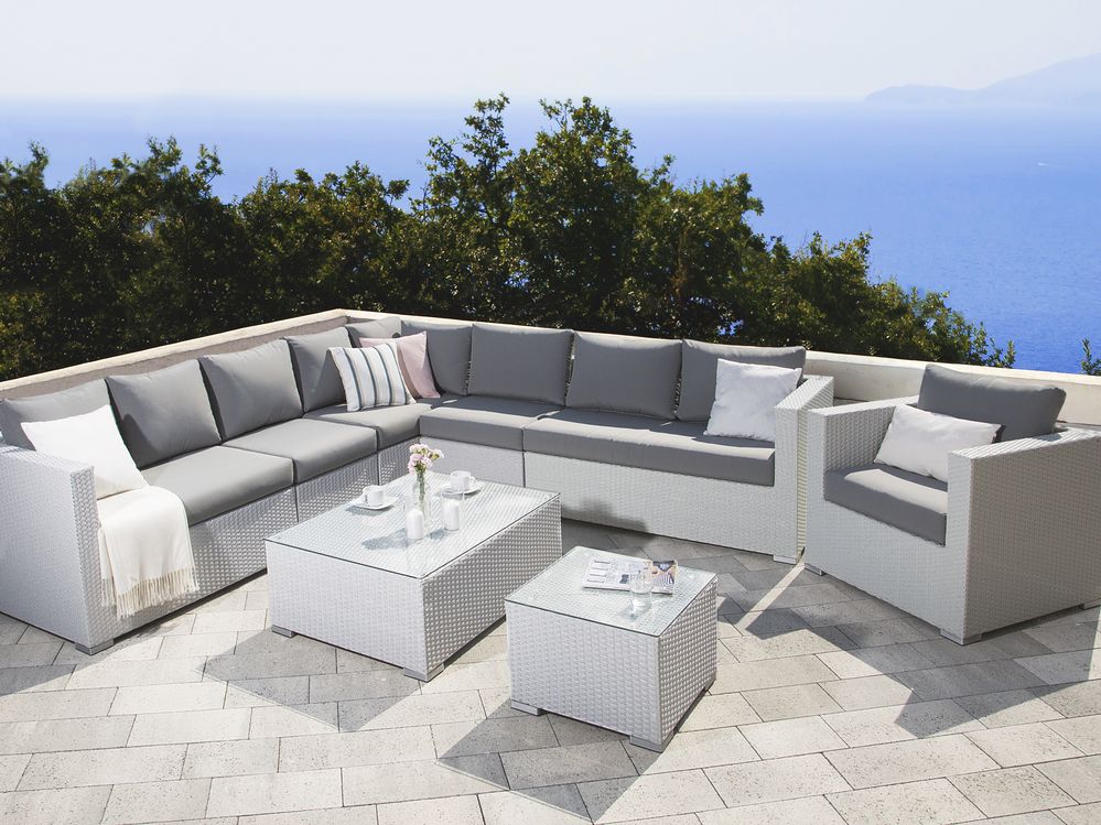 8 seater rattan garden lounge set white xxl beliani at