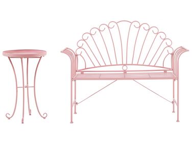 Ensemble de jardin banc et petite table en métal rose CAVINIA