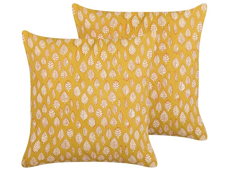 Conjunto de 2 almofadas decorativas com padrão folhas amarelo 45 x 45 cm GINNALA_839107