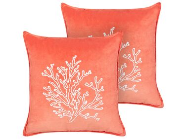 Set of 2 Velvet Cushions Coral Motif 45 x 45 cm Red NORI
