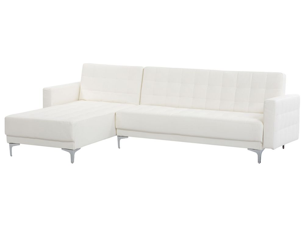 Right Hand Faux Leather Corner Sofa White ABERDEEN Beliani.co.uk