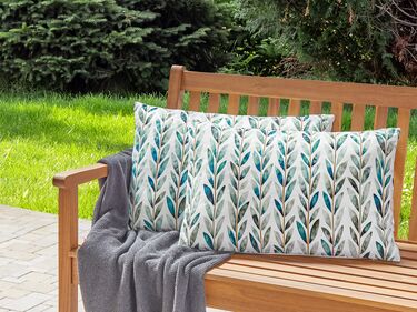 Set of 2 Outdoor Cushions Leaf Motif 40 x 60 cm White and Green LOANO