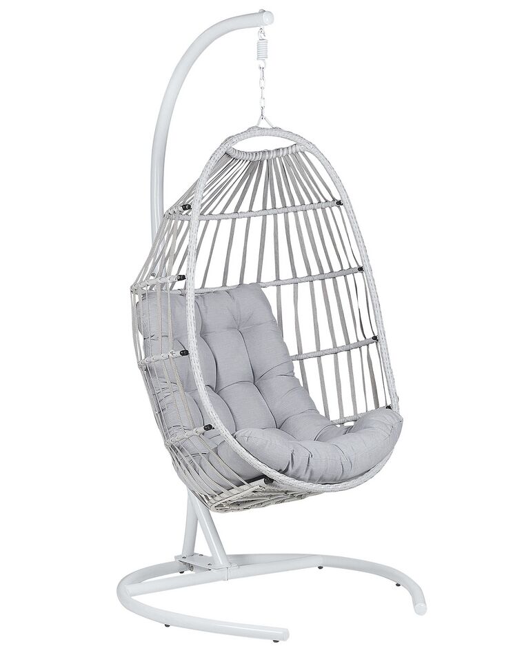 Fauteuil Suspendu Rotin Gris Avec Support Noir – Pour Intérieur Et Extérieur, Charge 90 Kg, Design Boho (dimensions 97x97x199 Cm) - 4