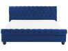 Cama de casal em veludo azul marinho 180 x 200 cm AVALLON_729119