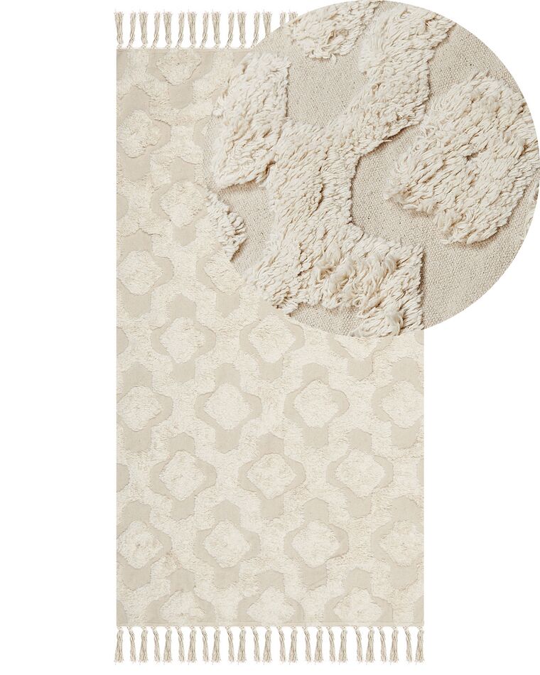 Teppich Baumwolle hellbeige 80 x 150 cm geometrisches Muster Kurzflor AKSARAY_839210