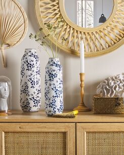 Kukkamaljakko kivitavara valkoinen/laivastonsininen 35 cm MULAI Kukkamaljakko kivitavara valkoinen/laivastonsininen 35 cm MULAI