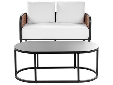 Lounge Set 2-teilig Aluminium schwarz 2-Sitzer Auflagen weiß MONTEFALCO