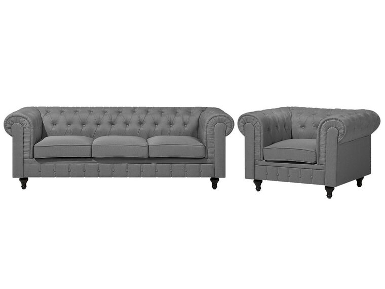 Conjunto de sofás com 4 lugares em tecido cinzento claro CHESTERFIELD BIG_722071