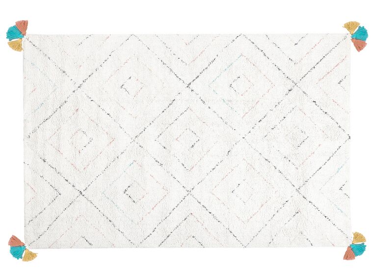 Teppich Baumwolle weiß 140 x 200 cm geometrisches Muster Shaggy KARTAL_747620