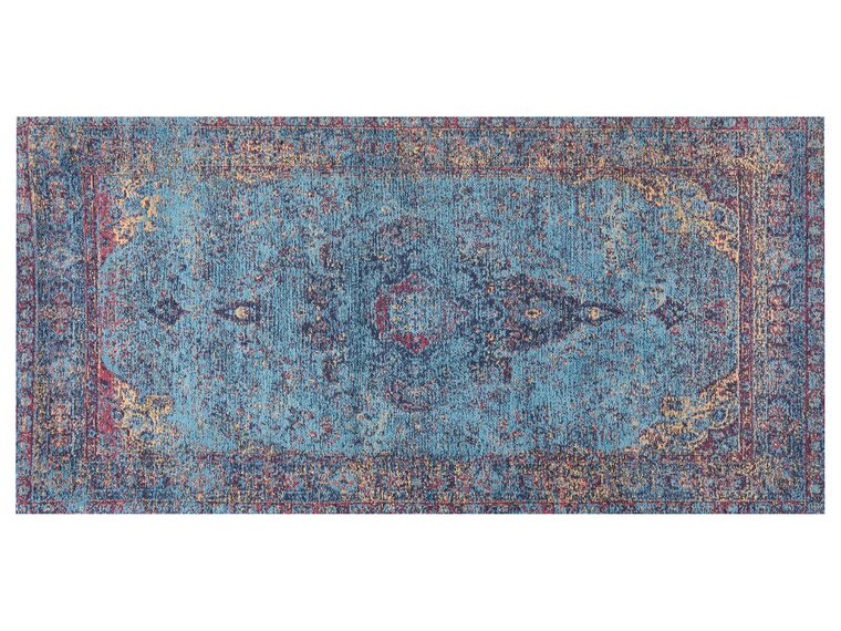 Teppich Baumwolle blau 80 x 150 cm orientalisches Muster Kurzflor KANSU_852270