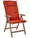 Conjunto 2 cadeiras de jardim em madeira escura de acácia com almofadas vermelhas AMANTEA_879633