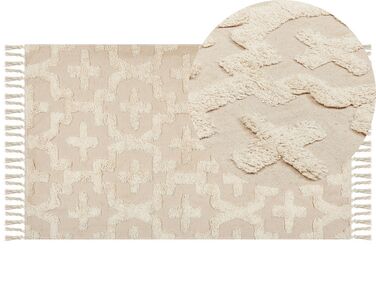 Teppich Baumwolle hellbeige 80 x 150 cm geometrisches Muster Kurzflor ITANAGAR