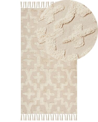 Teppich Baumwolle hellbeige 80 x 150 cm geometrisches Muster Kurzflor ITANAGAR