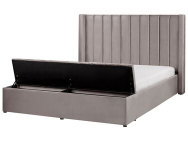 Łóżko welurowe z ławką 160 x 200 cm szare NOYERS