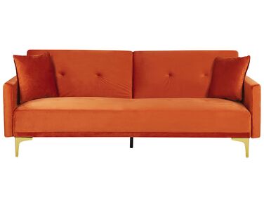 Sofá-cama de 3 lugares em veludo laranja LUCAN