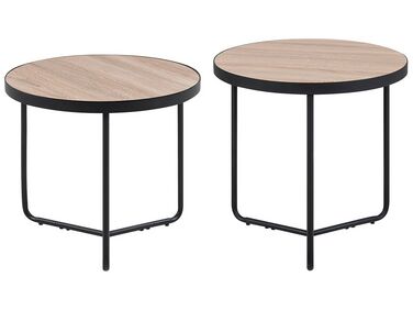 Set of 2 Coffee Tables Light Wood with Black MELODY Small and Medium