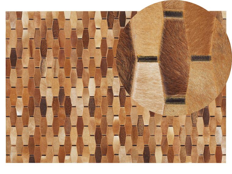 Kožený koberec patchworkový 140 x 200 cm hnědý DIGOR_780658
