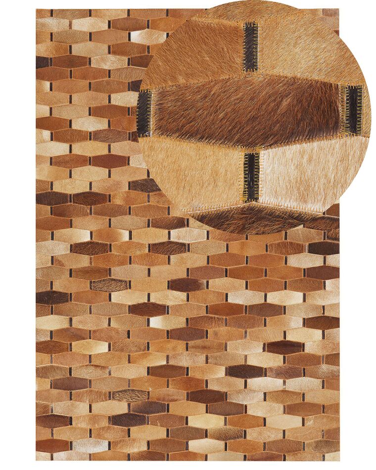 Tapis patchwork en cuir maron 140 x 200 cm DIGOR _780658