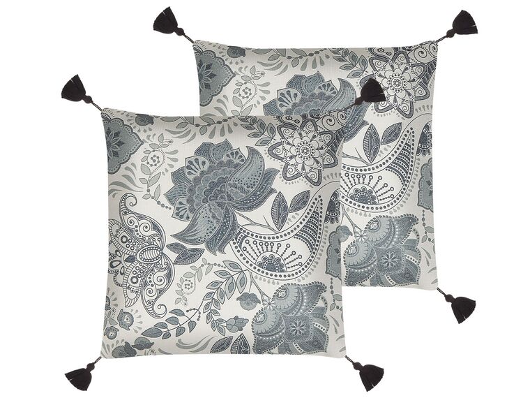 Set of 2 Cushions Paisley with Tassels 45 x 45 cm Beige with Grey BLECHNUM_810796