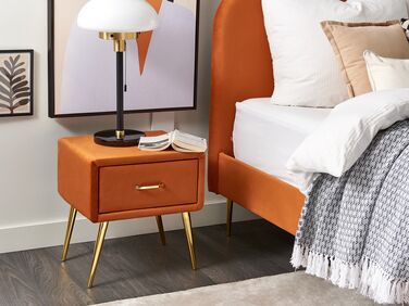 1 Drawer Velvet Bedside Table Orange FLAYAT 
