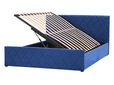 Bett Samtstoff marineblau Lattenrost Bettkasten hochklappbar 140 x 200 cm ROCHEFORT