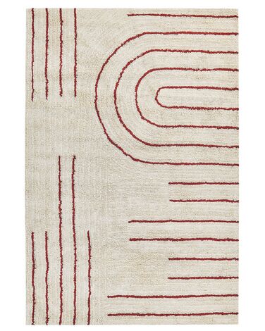 Teppich Baumwolle 140 x 200 cm beige / rot Streifenmuster Kurzflor TIRUPATI