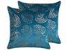 Set of 2 Velvet Cushions Leaf Print 45 x 45 cm Blue MONSTERA_830044