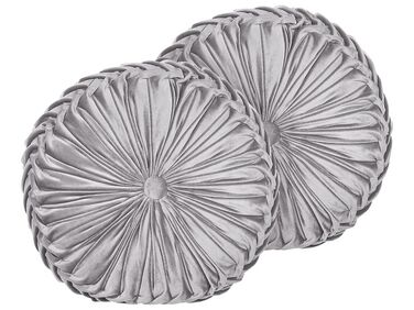 Set of 2 Velvet Cushions with Pleats ⌀ 40 cm Grey UDALA