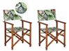 Zestaw 2 krzeseł ogrodowych i 2 wymiennych tkanin ciemne drewno akacjowe z białym / wzór w tukany CINE_819056
