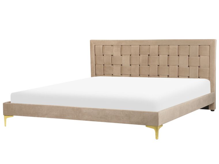 Łóżko welurowe 180 x 200 cm beżowoszare LIMOUX_867202