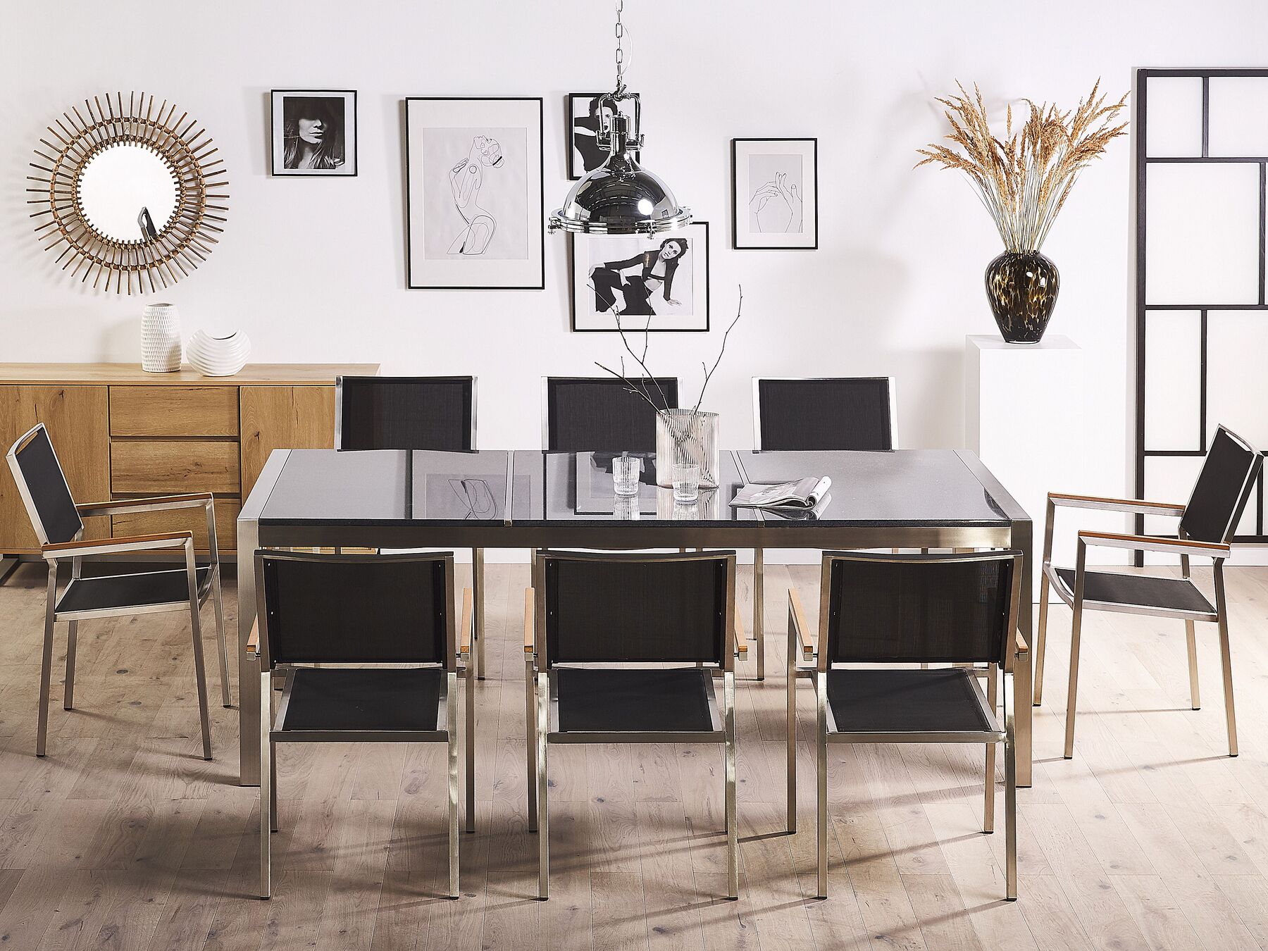 Gartenmöbel Set Granit grau poliert 220 x 100 cm 8-Sitzer Stühle