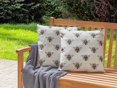 Set of 2 Outdoor Cushions Bee Pattern 45 x 45 cm Beige CANNETO