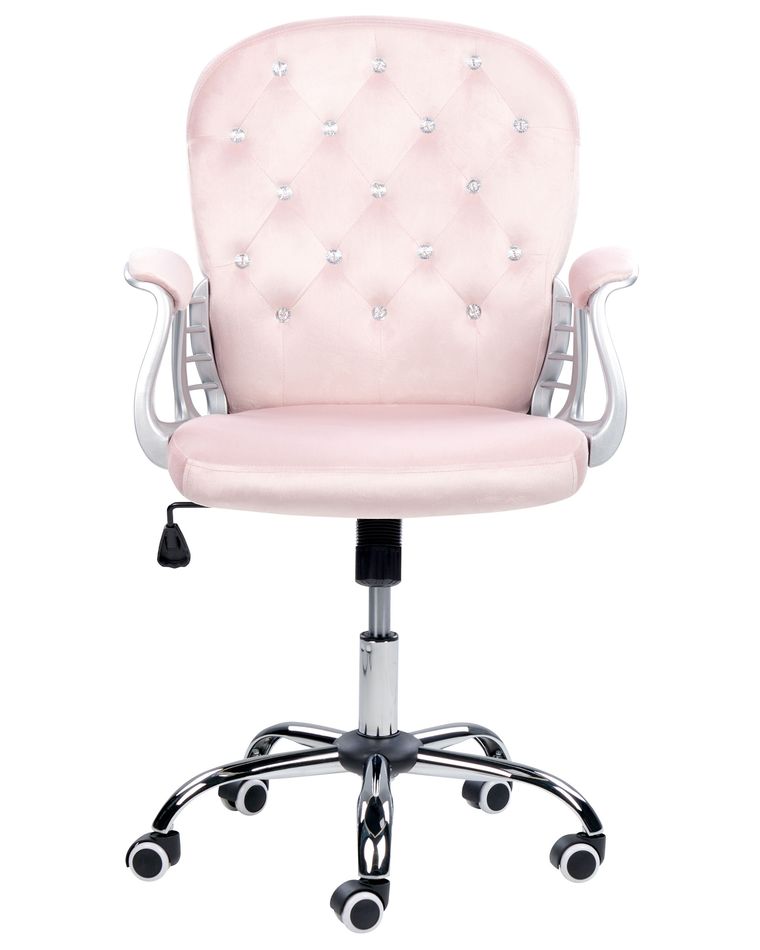 Swivel Velvet Office Chair Pink with Crystals PRINCESS Beliani.co.uk