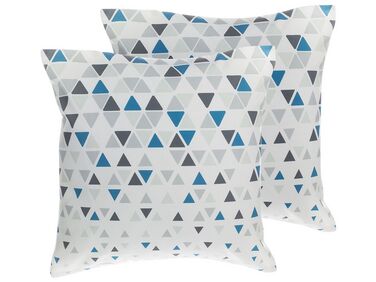 Sierkussen set van 2 geometrisch patroon blauw/grijs 45 x 45 cm CLEOME